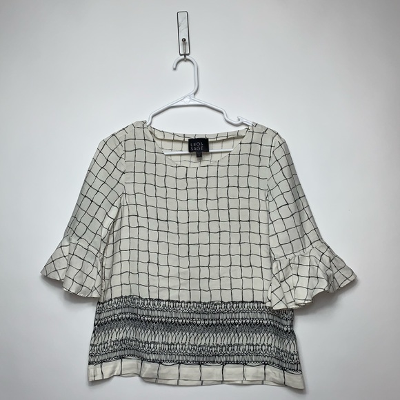 Leo & Sage Ruffle Sleeve Windowpane Top Size S - Picture 1 of 7